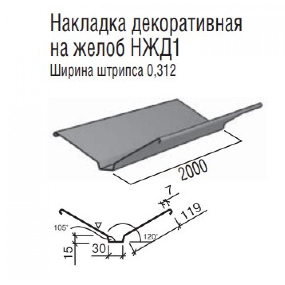 Накладка декоративная на желоб ТермаСтил НЖД1, ш/ш 0,312