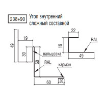 Кут ТермаСтил внутрішній складний складовий, 238+90