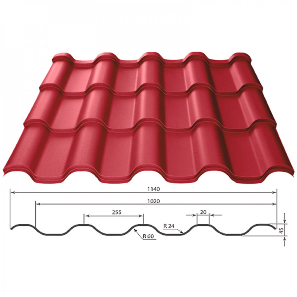 Металлочерепица Tile Premium (Тайл Премиум) RAL 8004